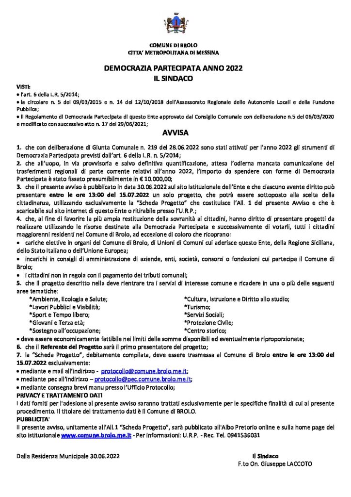 Democrazia Partecipata Anno 2022