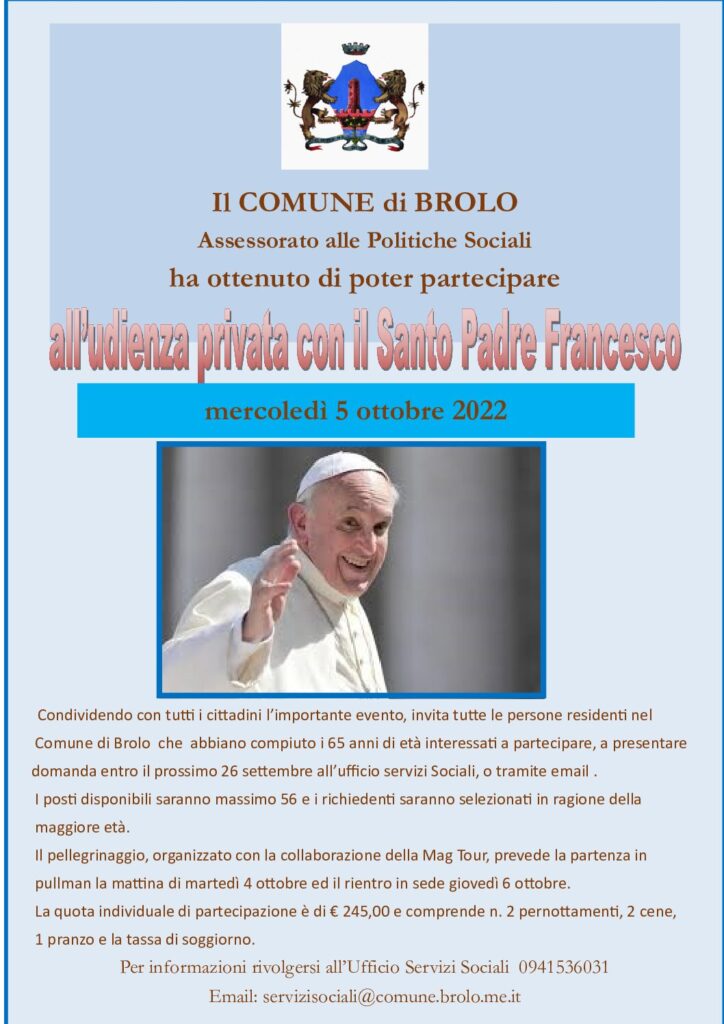 Avviso di richiesta partecipazione all'Udienza con il Santo Padre Francesco il 5 ottobre